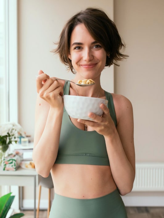 Девушка, завтракающая хлопьями